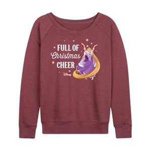 Women's - Disney - Full Of Christmas Cheer Rapunzel Lightweight French Terry Wide Neck Long Sleeve Shirt - 1 of 4