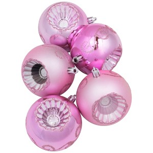 Northlight 5ct Shatterproof Shiny and Matte Retro Reflector Christmas Ball Ornament Set 3.25" - Pink - 1 of 4