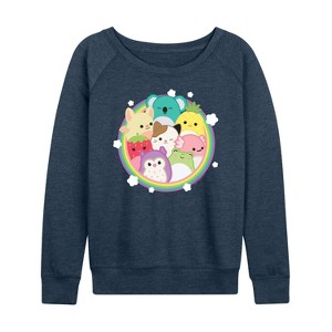 Women's - Squishmallows - Rainbow Circle Group Lightweight French Terry Wide Neck Long Sleeve Shirt - 1 of 4
