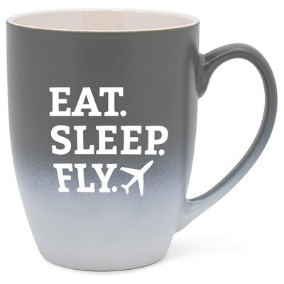 Elanze Designs Eat Sleep Fly Two Toned Ombre Matte Grey and White 12 ounce Ceramic Stoneware Coffee Cup Mug