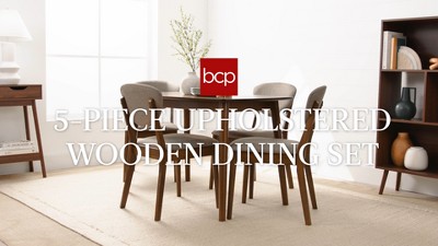 5-Piece Light Gray and Walnut Mid-Century Modern Dining Set