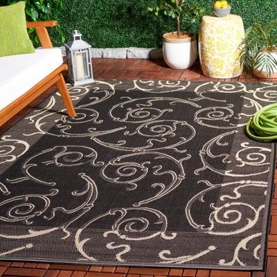 Large Black and Sand Rectangular Synthetic Indoor/Outdoor Area Rug