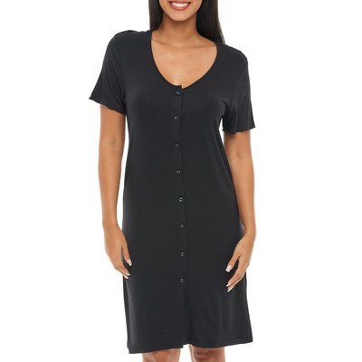 Women's Soft Knit Night Shirt, Short Sleeve Button Down Nightgown V ...