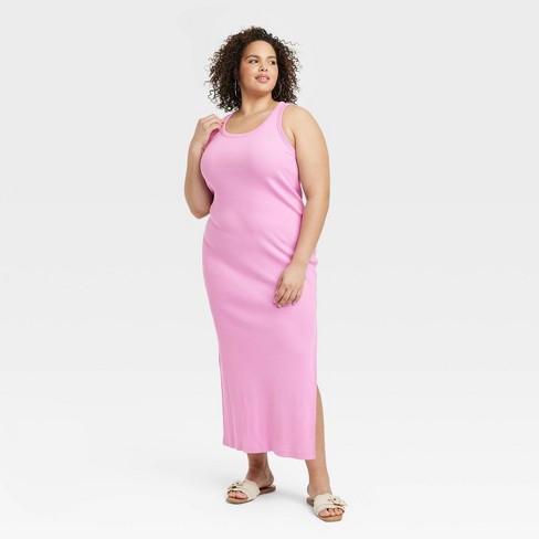 Women's Rib-knit Maxi Bodycon Dress - Universal Thread™ Pink 1x