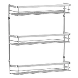 mDesign Steel Wall Mounted 3-Tier Spice Rack Storage Organizer Baskets, Chrome