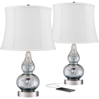 360 Lighting Modern Accent Table Lamps Set of 2 with USB Charging Port Base Mercury Glass Cream Softback Shade Living Room Bedroom