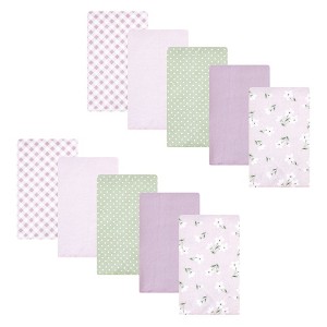 Hudson Baby Infant Girl Cotton Flannel Burp Cloths, Purple Dainty Floral 10 Pack, One Size - 1 of 4