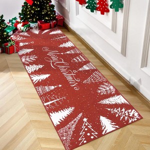Merry Christmas Rug Washable Area Rugs Xmas Tree Holiday Decor Carpet, 2'x6' - 1 of 4
