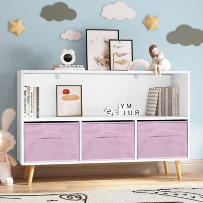 Kids Bookshelf with Toy Storage Organizer, 35.5" Bookcase with Bins for Nursery Playroom Kids Bedroom Kids, Kids Storage Organizer Bookshelf