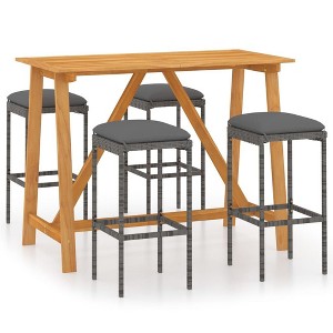vidaXL Patio Bar Set Bar Table and Stools Patio Furniture Set with Cushions - Gray 5 Piece - 1 of 4