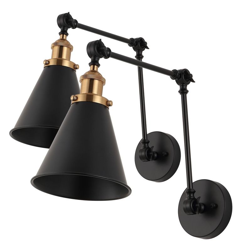 (Set of 2) 7&#34; LED Rover Adjustable Classic Glam Arm Metal Wall Sconce Black/Brass - JONATHAN Y, 4 of 7