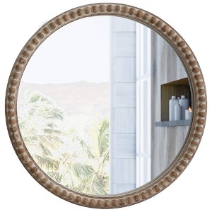 COZAYH Distressed Wood Frame Round Accent Mirror Farmhouse Wall Decor, 30 Inch - 1 of 4