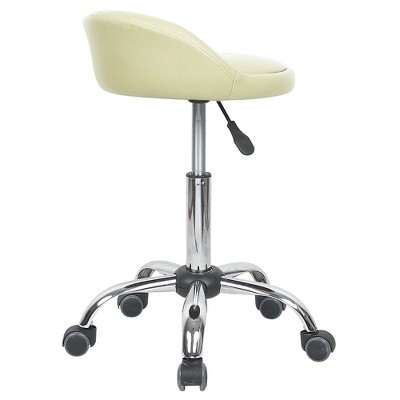 Beige Adjustable Height Rolling Stool with Chrome Base