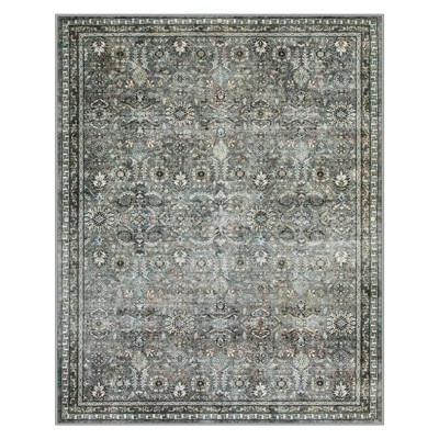 Lahome Vintage Full Coverage Floral Border Short Pile Velvet Rectangular Indoor Area Rug