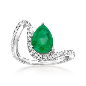Ross-Simons 2.00 Carat Emerald and .70 ct. t.w. White Topaz Wavy Ring in Sterling Silver - 1 of 4