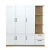 3 Door Wooden Storage Wardrobe for Dedroom with Shelves and 2 Drawers, Side Storage Shelves,Nature - 2 of 4