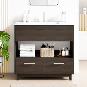 Hyleory Contemporary Bathroom Vanity with Integrated Sink – Faucet Not Included - 1 of 4