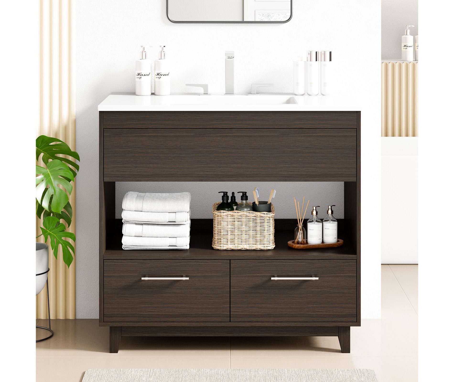 Hyleory Contemporary Bathroom Vanity with Integrated Sink – Faucet Not Included