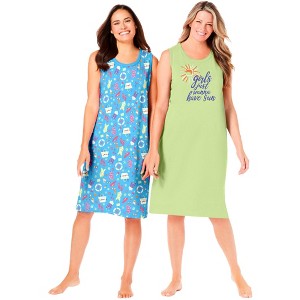 Dreams & Co. Women's Plus Size 2-Pack Sleeveless Sleepshirt - 1 of 4