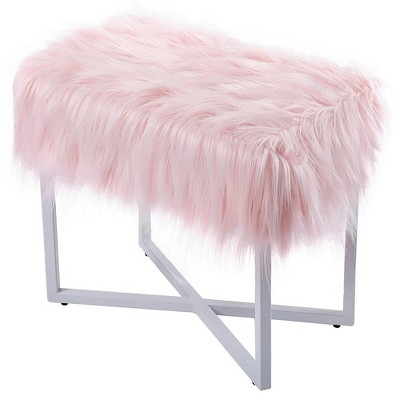 Birdrock Home Round Pink Faux Fur Foot Stool Storage Ottoman With Pale Gold  Legs : Target