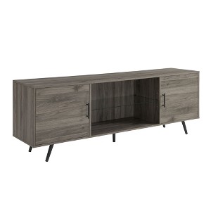 70" MDF 2-Door Mid-Century Modern TV Stand with Glass Shelf, Soft-Close Hinges, and Cord Management for Living Room and Bedroom - 1 of 4
