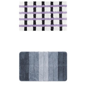 Unique Bargains 2Pcs Plush Gradient Striped Microfiber Shaggy Bathroom Mat - 1 of 4