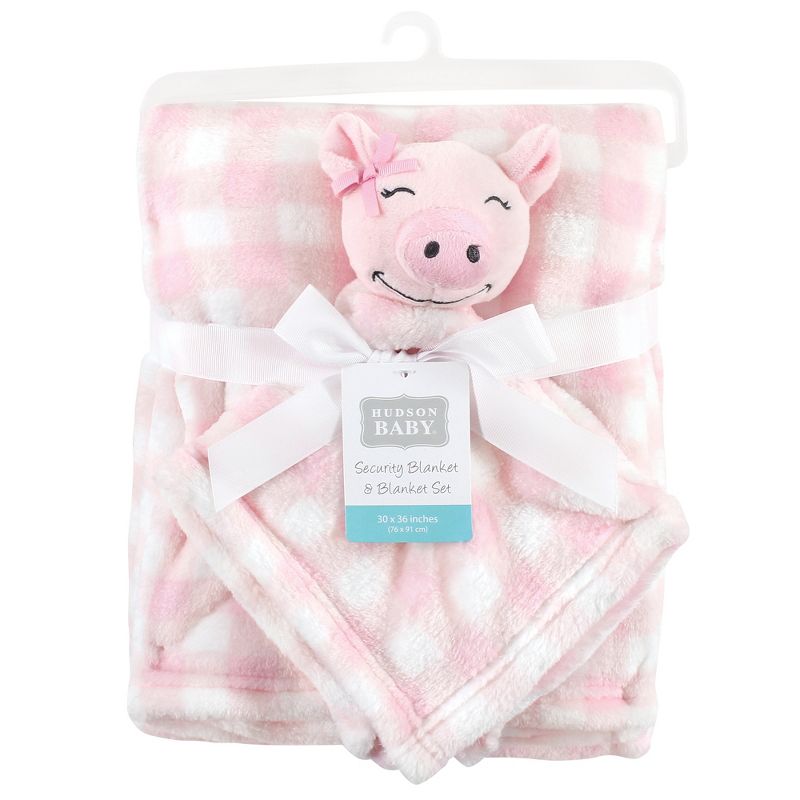 Hudson Baby Infant Girl Plush Blanket with Security Blanket, Pig, One Size, 2 of 5