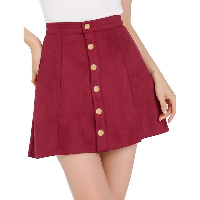 Allegra K Women's Faux Suede Button Front A-Line Mini Skirt