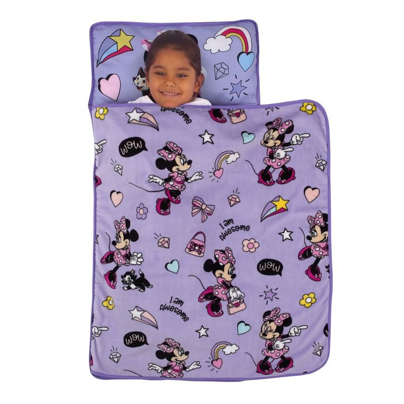 Disney Minnie Mouse I am Awesome Lavender and Pink Daisy Duck, Rainbow Hearts and Stars Toddler Nap Mat, 3 of 8