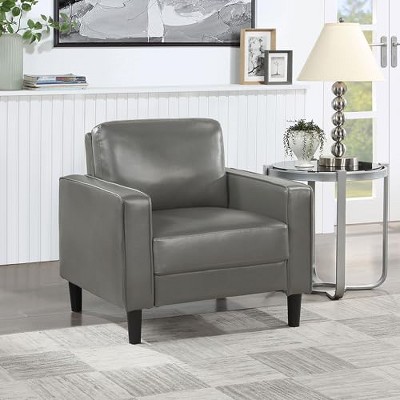 Ruth Dark Gray Faux Leather Wood Accent Chair