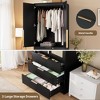 Armoire Wardrobe Closet with 3 Drawers, 69.5" Large Wooden Wardrobe Cabinet with Hanging Rod, 2 Rattan Doors Clothing Storage Cabinet - 4 of 4