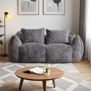 75.2" Rabbit Fabric Oversized Bean Bag Loveseat with High-Density Foam & Pillows - 1 of 4