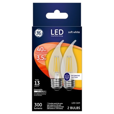 General Electric LED 40w 2Pk Decorative CAM Light Bulb White/Clear