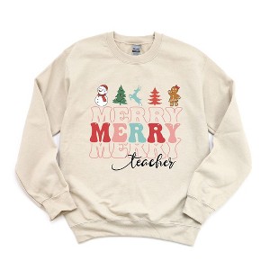 Simply Sage Market Women's Graphic Sweatshirt Merry Stacked Teacher - 1 of 4