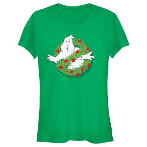 Juniors Womens Ghostbusters Christmas Wreath Logo T-Shirt - 1 of 4