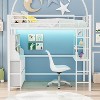 Loft Bed Twin Size with Desk, 4 Large Fabric Drawers and 2 Storage Shelves, Heavy Duty Metal Loft Bed with LED Lights & Charging Sation - 3 of 4