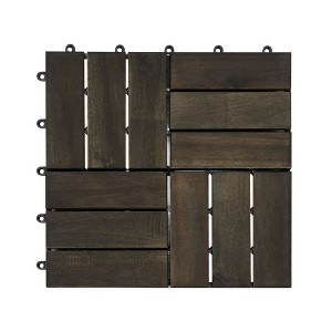 Cesicia Acacia Wood Interlocking Deck Tiles, 12" x 12" Square Dark Brown Outdoor Flooring for Patio - 1 of 4