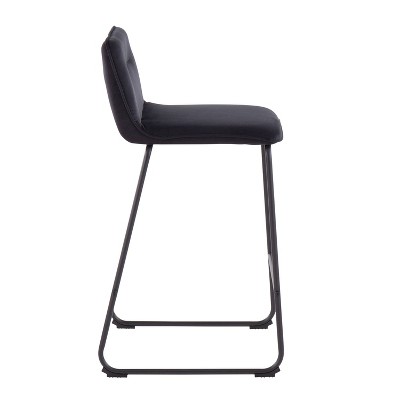 Sleek Black Metal Counter Stool with Velvet Cushion