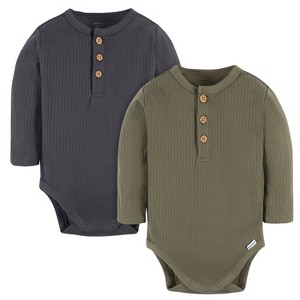 Gerber Baby Boys' Henley Long Sleeve Onesies® Bodysuits - 2-Pack - 1 of 4