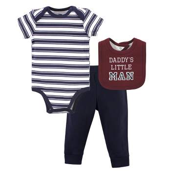 Hudson Baby Infant Boy Cotton Bodysuit, Pant and Bib Set, Boy Daddy