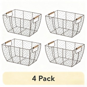 Angel Sar 4Pcs Decorative Chicken Wire Basket, Brown Rustic Storage Basket with Wood Handles, 12.2x8x7.28 Inch - 1 of 4