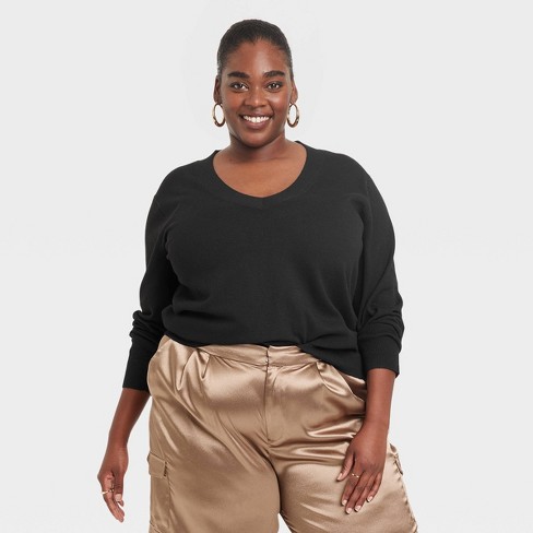 Plus size black on sale v neck sweater