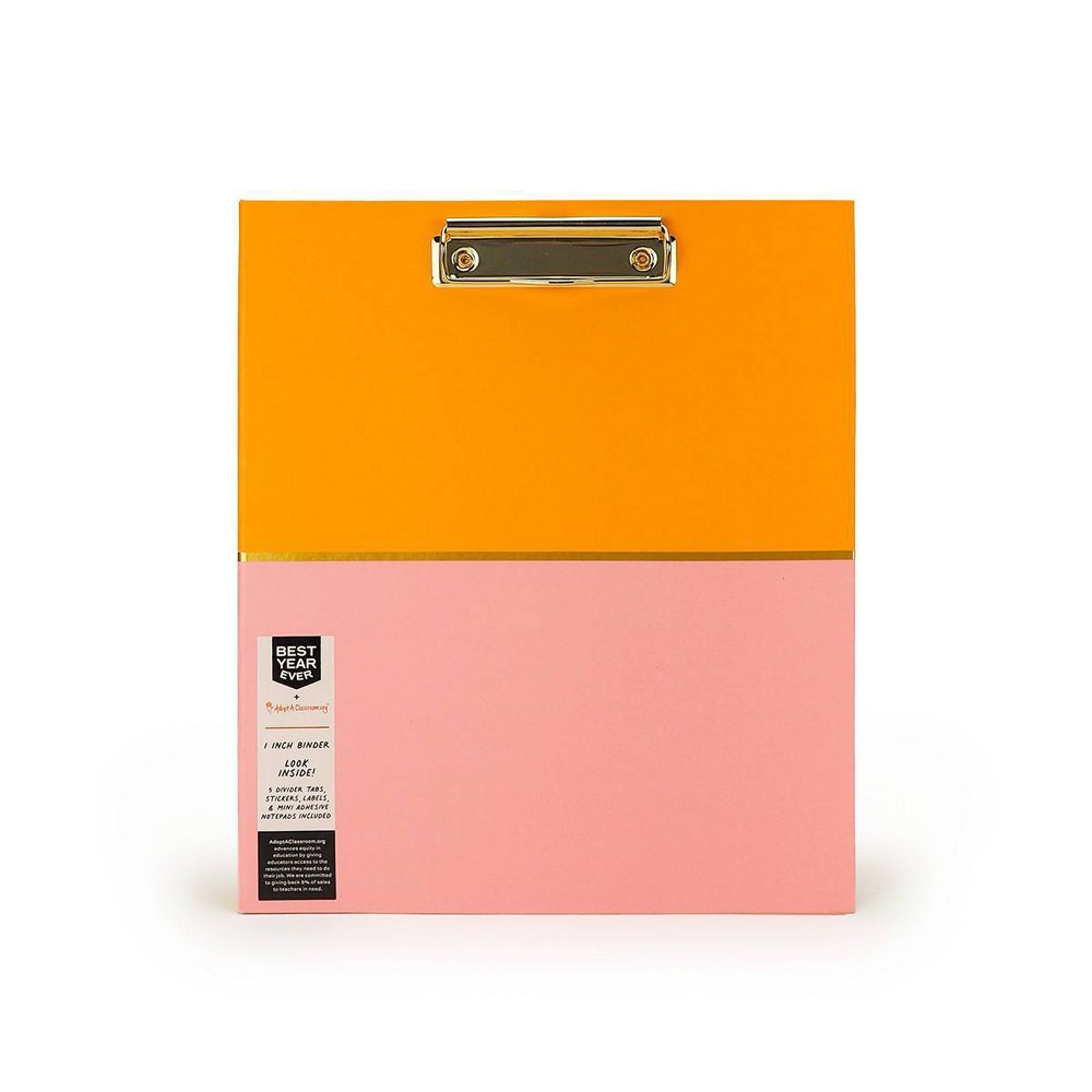 Best Year Ever 1" 3 Ring Binder Tangerine/Bubblegum