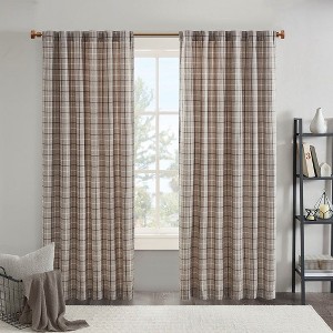 Plaid Rod Pocket and Back Tab Curtain Panel with Fleece Lining Brown 50x95" - 1 of 4