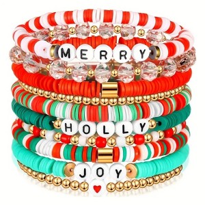 Chery Life 10-Pack Christmas Holiday Bracelet Set - Festive Polymer Clay Heishi Stretch Bracelets with Joyful Messages - 1 of 4