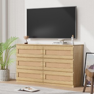 Rattan 6-Drawer Dresser - Slim Wooden Storage Cabinet, Freestanding Organizer for Bedroom & Entryway - 1 of 4