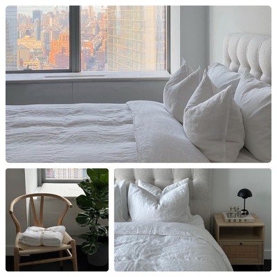 King Size White Linen and Cotton Duvet Cover Set