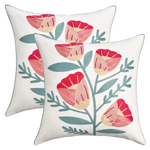 REGALWOVEN Boho Decorative  Covers Embroidery Flowers Square Throw Pillow 18 x 18 Inch 2 Packs - 1 of 4