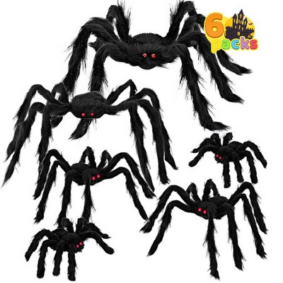 Joyfy 6Pcs Halloween Hairy Giant Spider Set Decoration,Realistic Red Eyes and Bendable Legs,Indoor/Outdoor Lawn Porch & Yard,Halloween Party Supplies