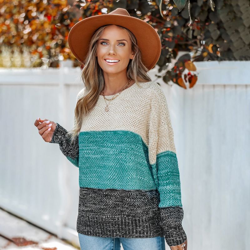Women's Colorblock Purl Knit Drop Sleeve Sweater - Cupshe, 2 of 7